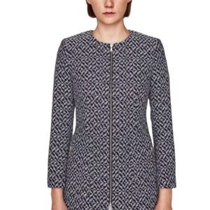 Zara basic Collection Padded Shoulder Full Zip Coat in Navy Blue/White
